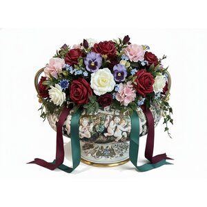 Huge Cherubs Capodimonte Hand-Painted Round Centerpiece Bowl Amphora Vase 14"x10